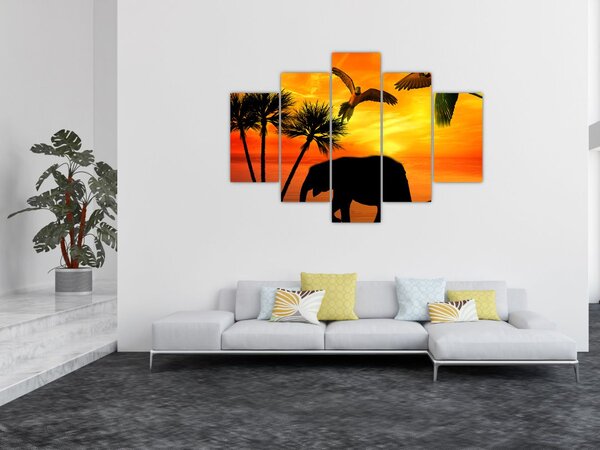Slika - papige i slonovi (150x105 cm)