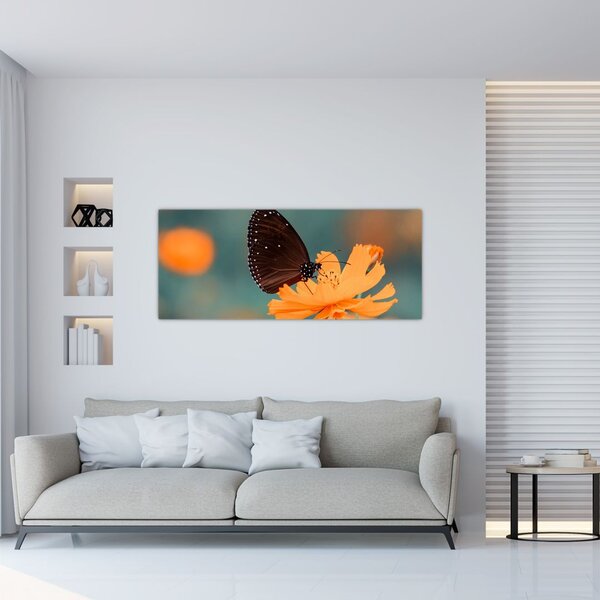 Slika - leptir na narančastom cvijetu (120x50 cm)