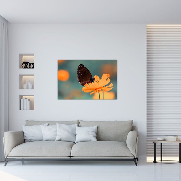 Slika - leptir na narančastom cvijetu (90x60 cm)
