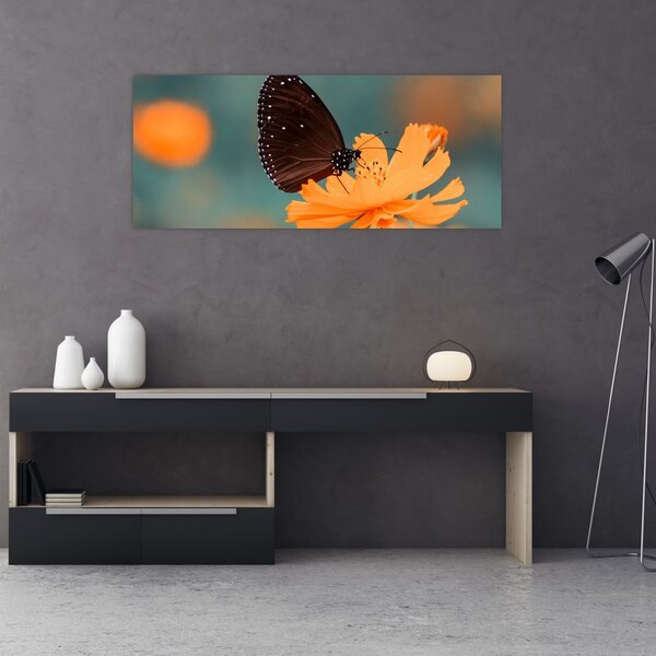 Slika - leptir na narančastom cvijetu (120x50 cm)