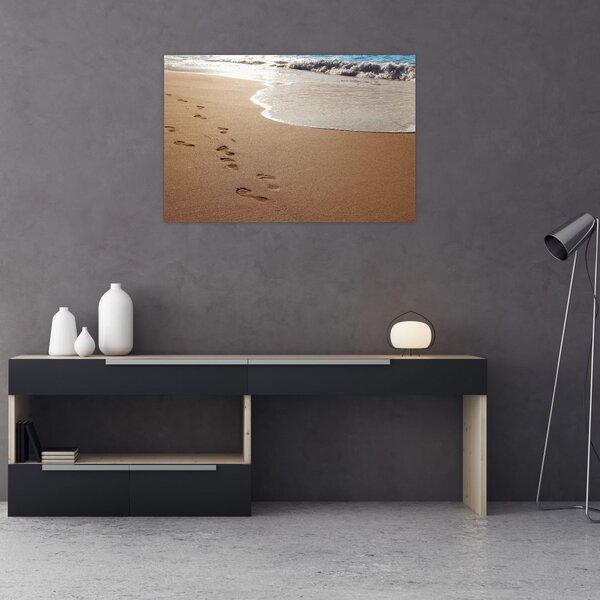 Slika - otisci stopala u pijesku i more (90x60 cm)