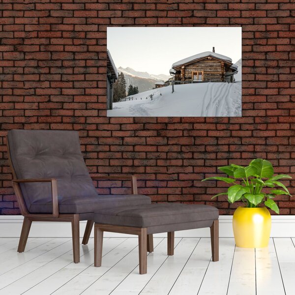 Slika - planinarska koliba u snijegu (90x60 cm)
