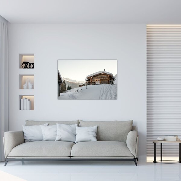 Slika - planinarska koliba u snijegu (90x60 cm)