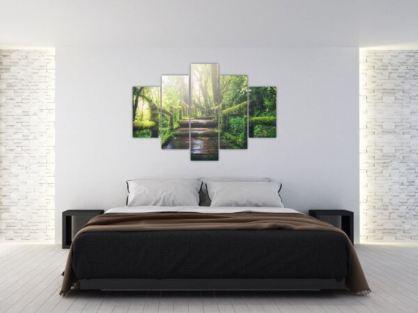 Slika - drvene stepenice u šumi (150x105 cm)