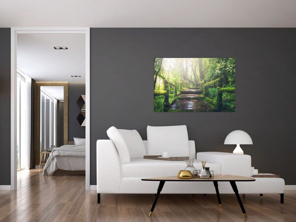 Slika - drvene stepenice u šumi (90x60 cm)