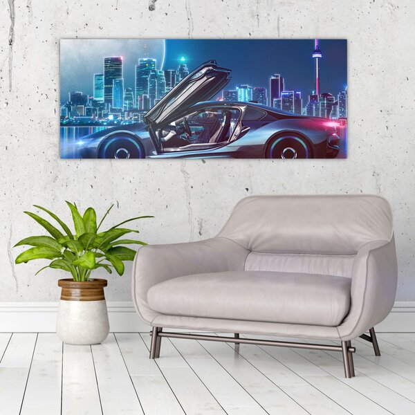Slika trkaćeg automobila noću (120x50 cm)