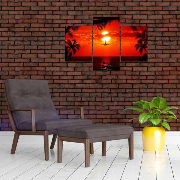 Slika - zalazak sunca sa zrakoplovom (90x60 cm)