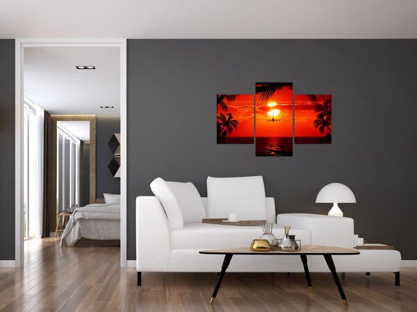 Slika - zalazak sunca sa zrakoplovom (90x60 cm)