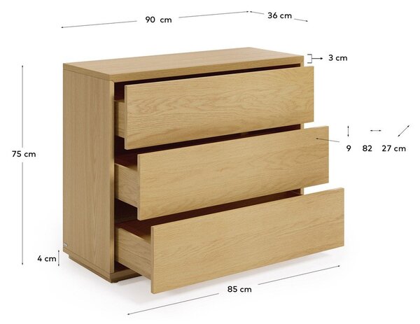 Niska komoda u dekoru hrasta u prirodnoj boji 90x75 cm Abilen - Kave Home