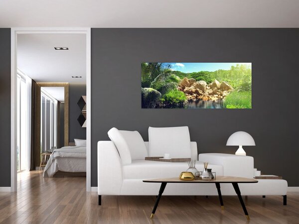 Slika jezera u džungli Sejšela (120x50 cm)