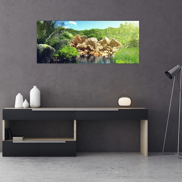 Slika jezera u džungli Sejšela (120x50 cm)