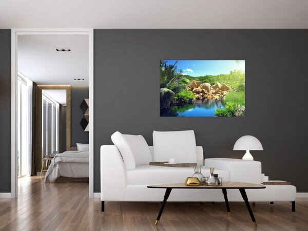 Slika jezera u džungli Sejšela (90x60 cm)