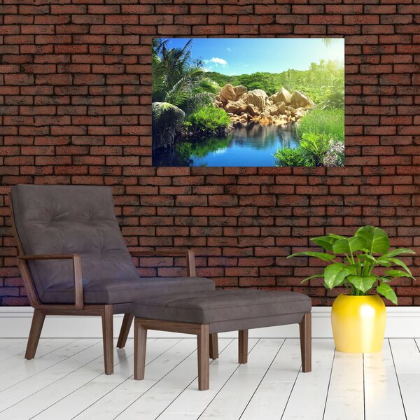 Slika jezera u džungli Sejšela (90x60 cm)