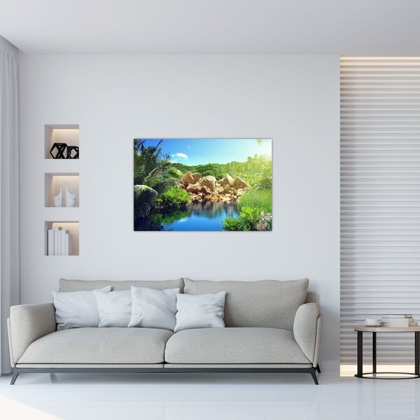Slika jezera u džungli Sejšela (90x60 cm)