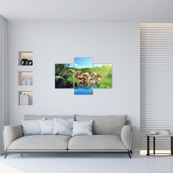 Slika jezera u džungli Sejšela (90x60 cm)