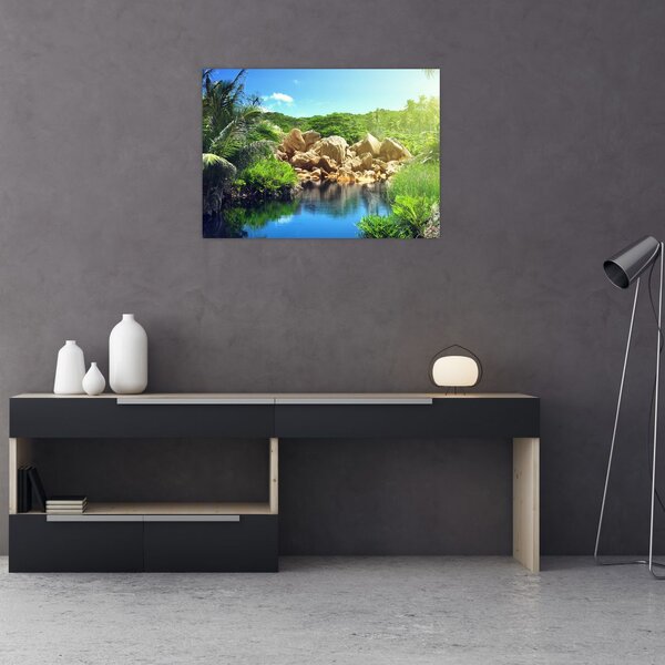 Slika jezera u džungli Sejšela (70x50 cm)