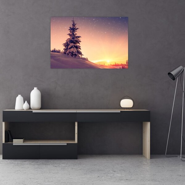 Slika snježnog stabla na livadi (90x60 cm)