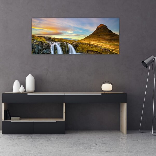 Slika planina i slapova na Islandu (120x50 cm)