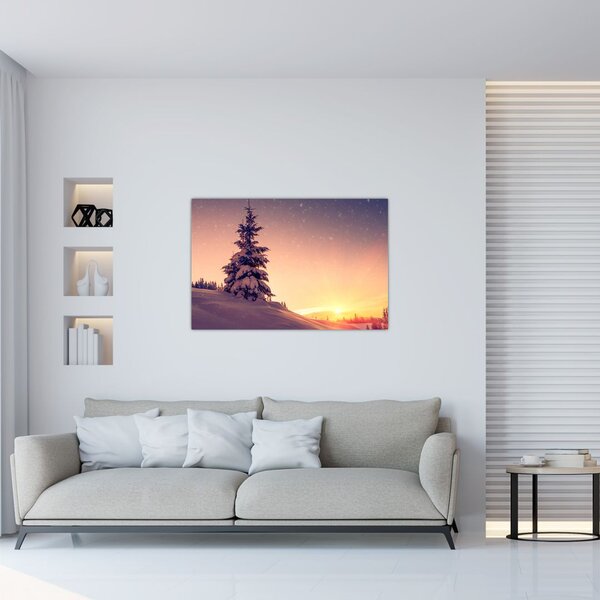 Slika snježnog stabla na livadi (90x60 cm)