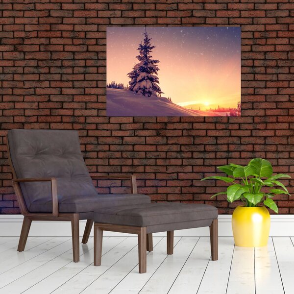 Slika snježnog stabla na livadi (90x60 cm)