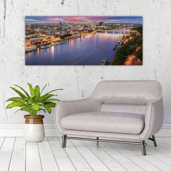 Slika noćnog grada Bratislave s rijekom (120x50 cm)