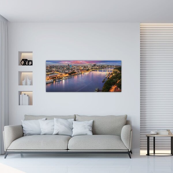 Slika noćnog grada Bratislave s rijekom (120x50 cm)
