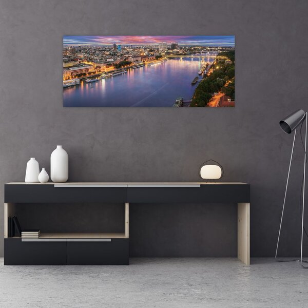 Slika noćnog grada Bratislave s rijekom (120x50 cm)