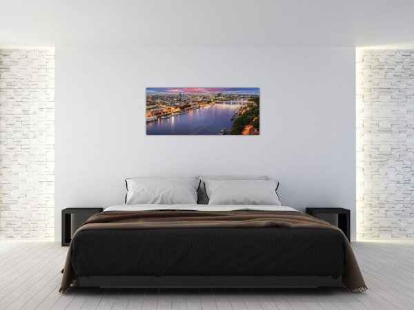 Slika noćnog grada Bratislave s rijekom (120x50 cm)