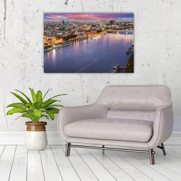 Slika noćnog grada Bratislave s rijekom (90x60 cm)