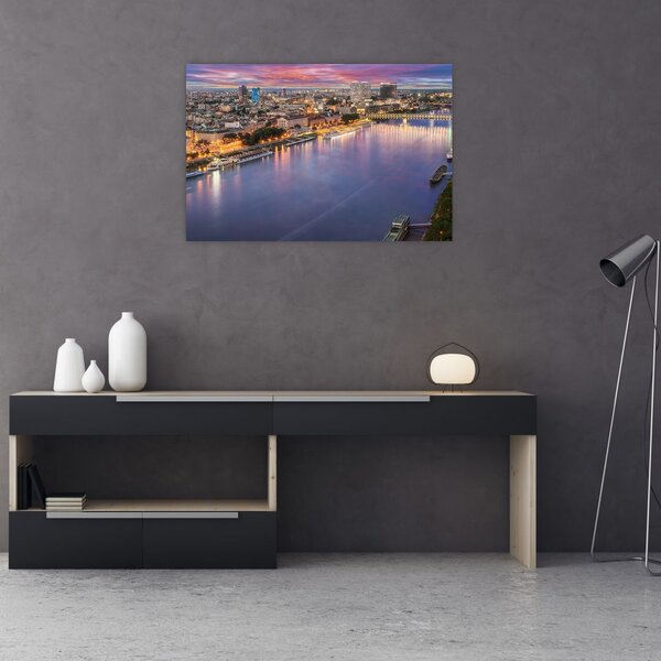 Slika noćnog grada Bratislave s rijekom (90x60 cm)