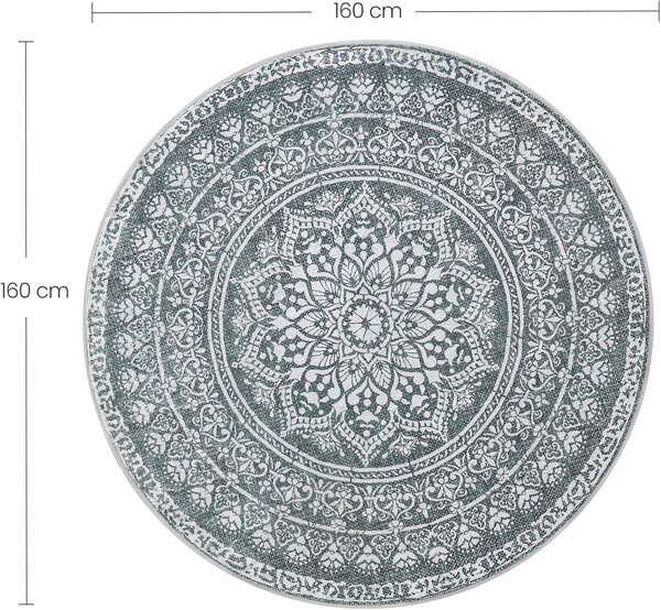 Okrugli tepih, vanjski tepih, boho, promjer 160 cm, periv, antracitno siva