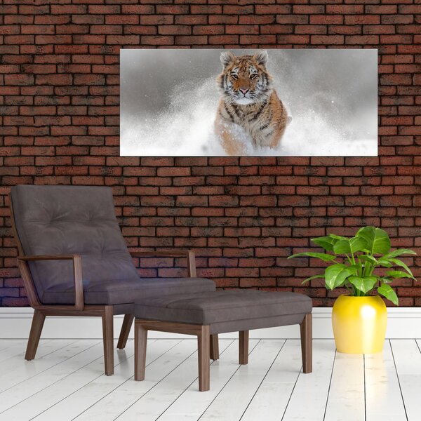 Slika tigra koji trči u snijegu (120x50 cm)
