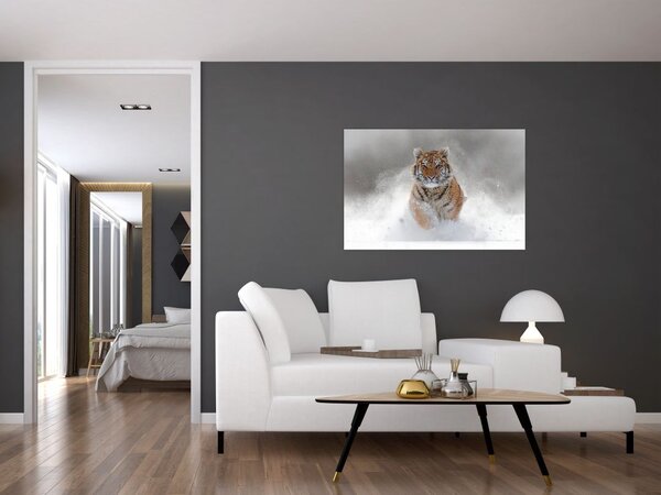 Slika tigra koji trči u snijegu (90x60 cm)