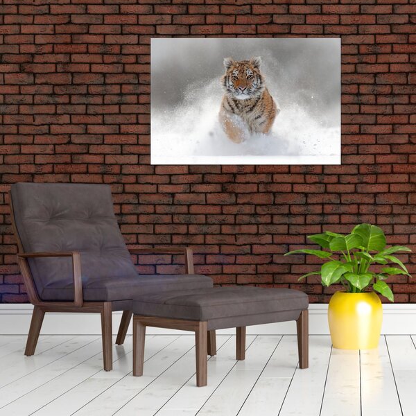 Slika tigra koji trči u snijegu (90x60 cm)