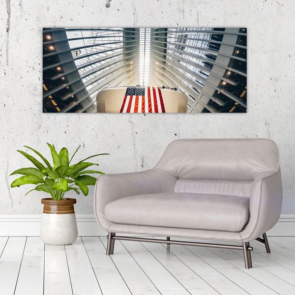 Slika zgrade s američkom zastavom (120x50 cm)