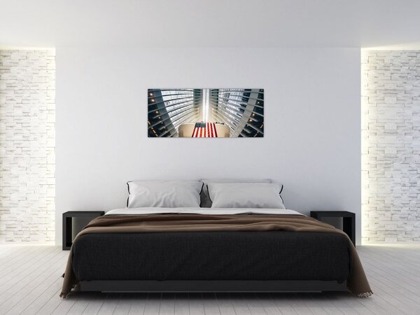 Slika zgrade s američkom zastavom (120x50 cm)