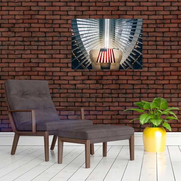 Slika zgrade s američkom zastavom (70x50 cm)