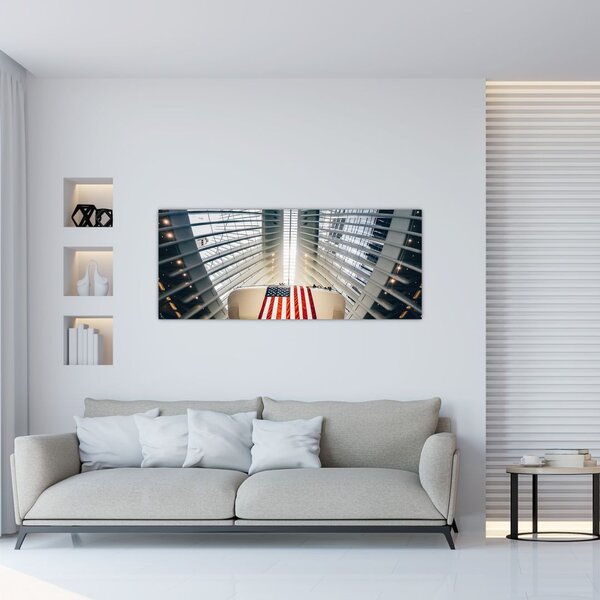 Slika zgrade s američkom zastavom (120x50 cm)