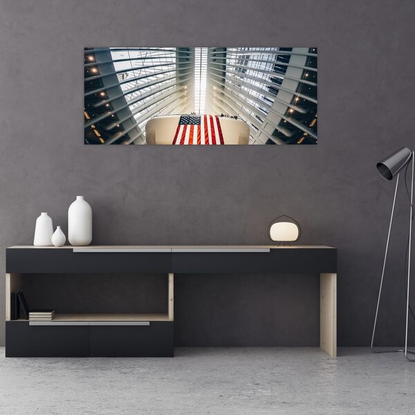 Slika zgrade s američkom zastavom (120x50 cm)