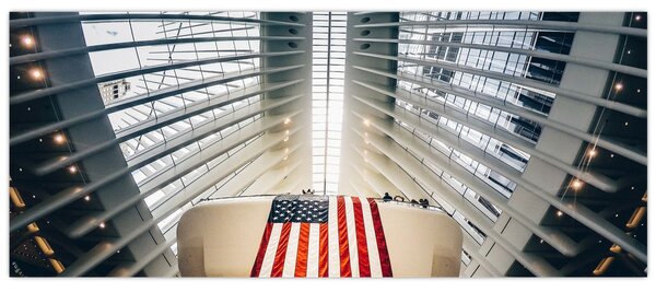 Slika zgrade s američkom zastavom (120x50 cm)