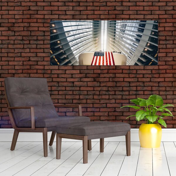 Slika zgrade s američkom zastavom (120x50 cm)