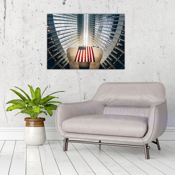 Slika zgrade s američkom zastavom (70x50 cm)