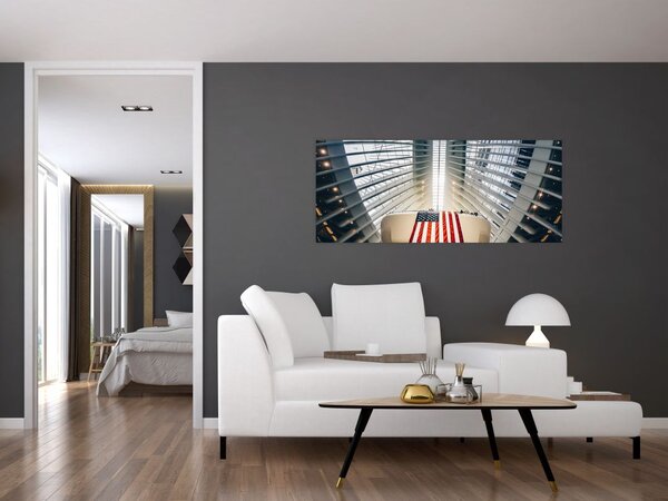 Slika zgrade s američkom zastavom (120x50 cm)