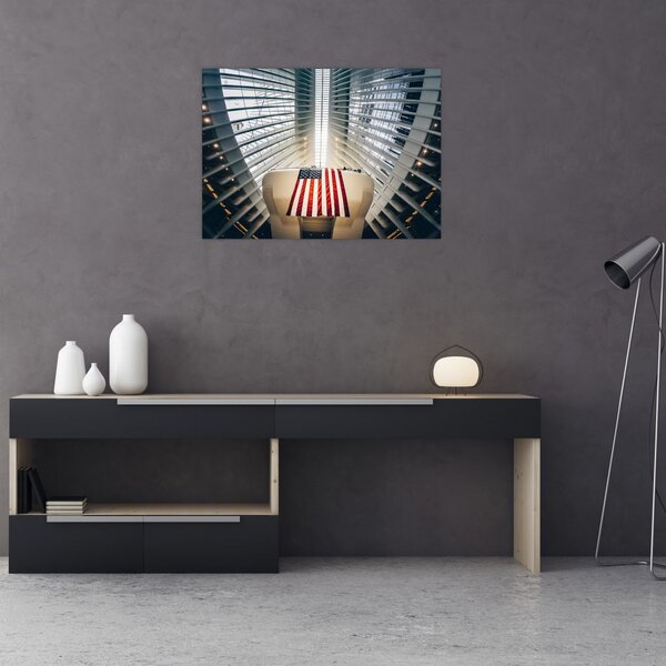 Slika zgrade s američkom zastavom (70x50 cm)