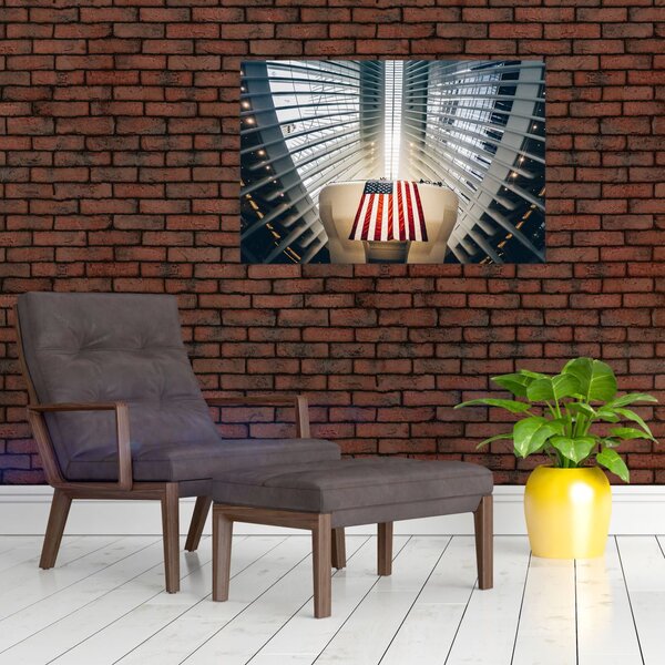 Slika zgrade s američkom zastavom (90x60 cm)