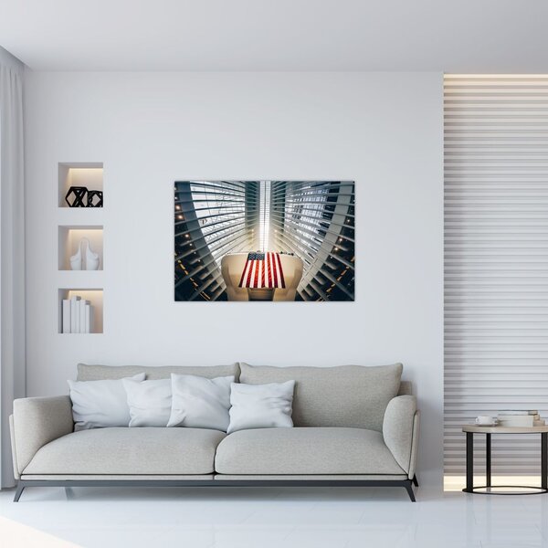 Slika zgrade s američkom zastavom (90x60 cm)