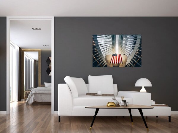 Slika zgrade s američkom zastavom (90x60 cm)
