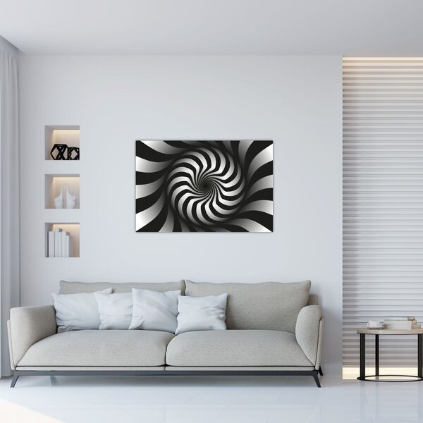 Apstraktna slika crno-bijele spirale (90x60 cm)