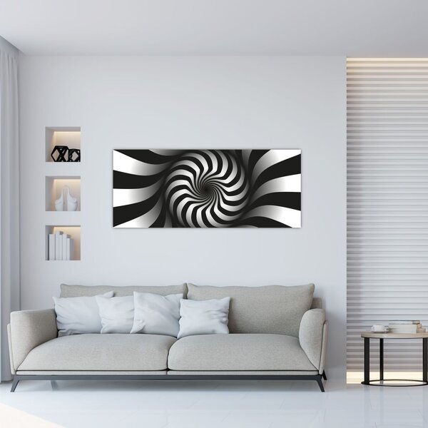 Apstraktna slika crno-bijele spirale (120x50 cm)