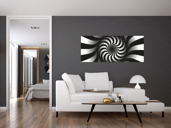 Apstraktna slika crno-bijele spirale (120x50 cm)